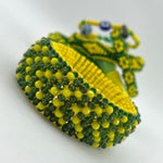 Orula Ilde | Chunky / bold style with chess pattern - Handmade green & yellow crystal beads Spiritual Protection Bracelet