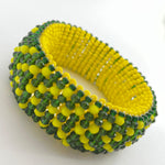 Orula Ilde | Chunky / bold style with chess pattern - Handmade green & yellow crystal beads Spiritual Protection Bracelet