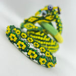 Orula Ilde | flower pattern - Handmade green & yellow crystal beads Spiritual Protection Bracelet