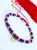 Pulsera con Ojo Turco Cristales y Checas Doradas hecho a mano con dije en forma de Corazón en baño dorado good luck