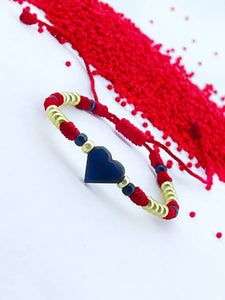 Azabache  bracelet en forma de Corazon con Cuentas Doradas y Negras