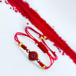 Pulsera con Ojo Turco Rojo Cristales Dorados hecho a mano good luck