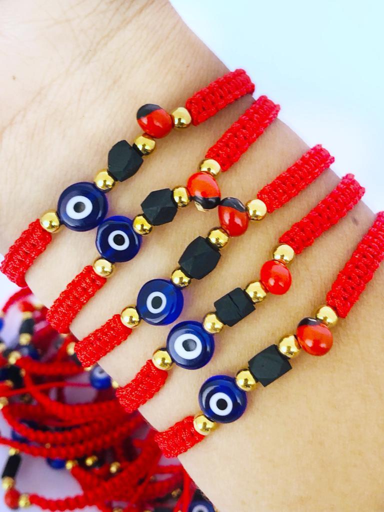 Brazalete Azabache Pulsera Perfecta Proteccion Ojo Turco , Azabache y Peonia 3 elementos
