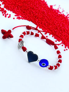 Azabache Bracelet Ojo turco y dije de San Benito Abad 3 elementos real Azabache