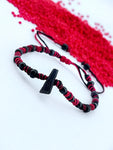 Azabache bracelet en forma de puño con Cuentas negras hecho a mano (hilo rojo y negro)