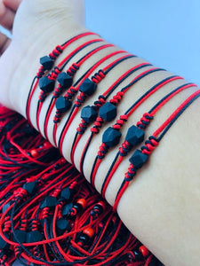 12 Pulseras Azabache Diamantado c/hilo rojo y negro